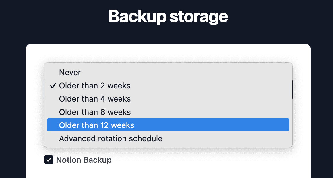 Configuring backup rotation and retention settings