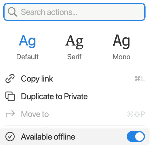 Toggle switch to use your Notion page in offline mode